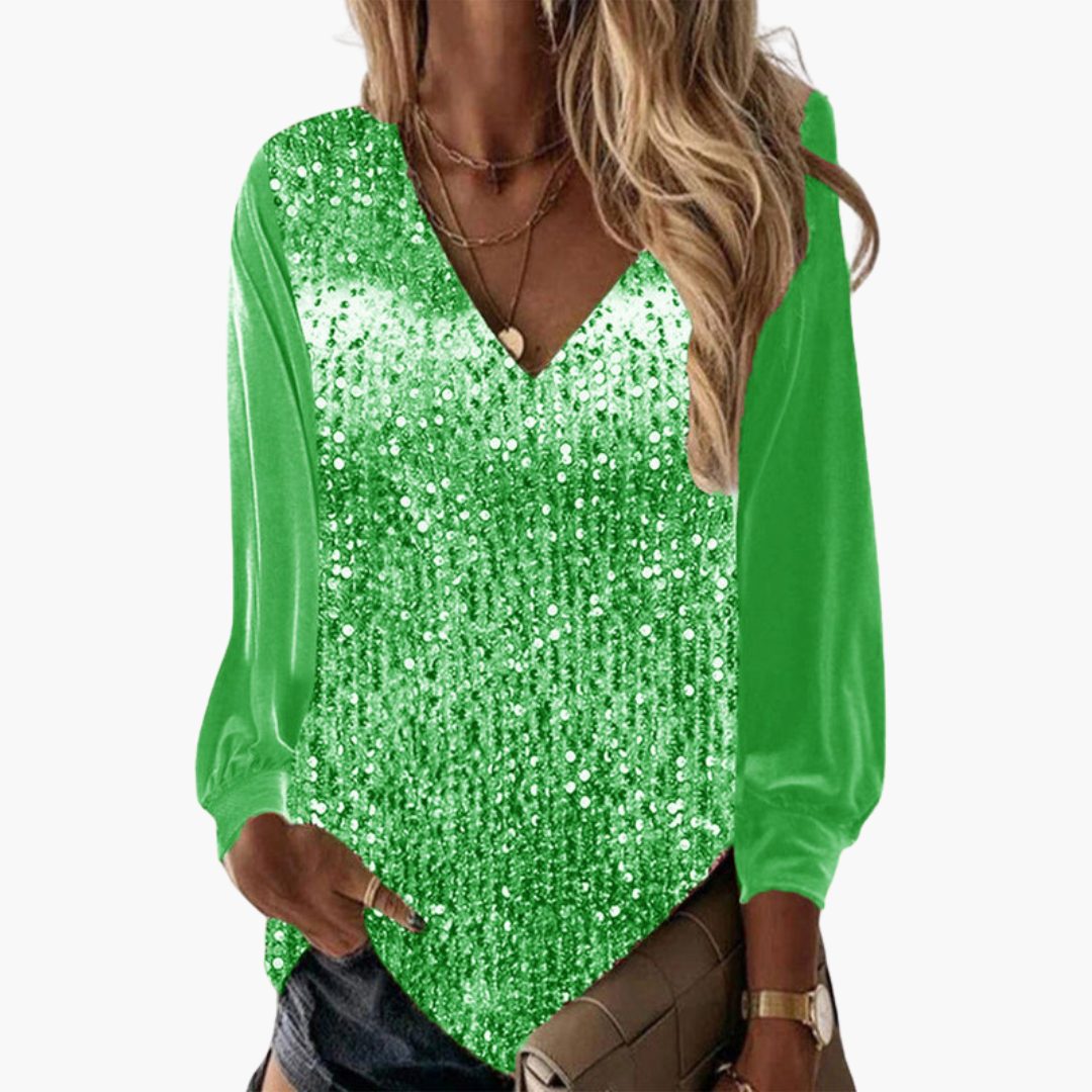 Blouse à col en V avec détails en sequins pour femme