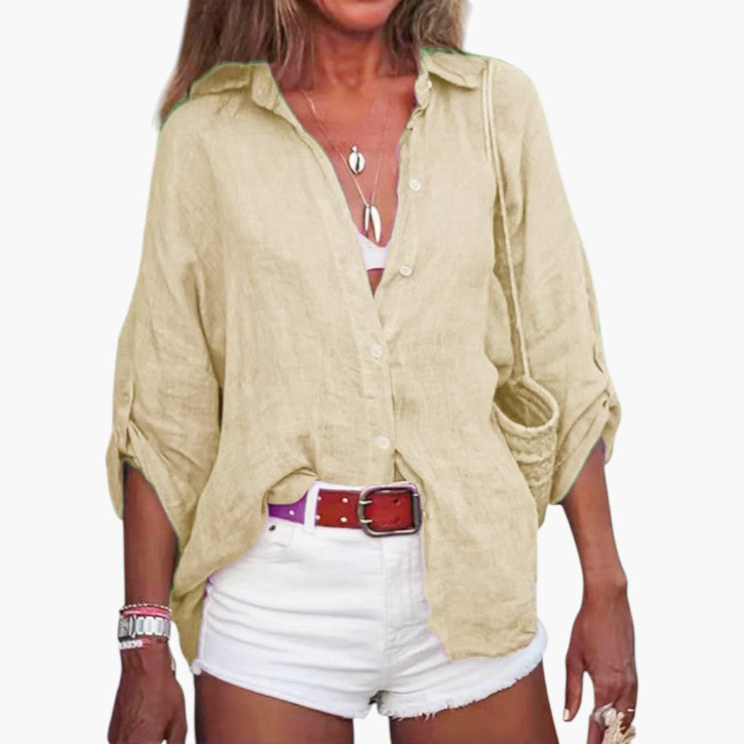 Blusa feminina com gola e fecho de botões