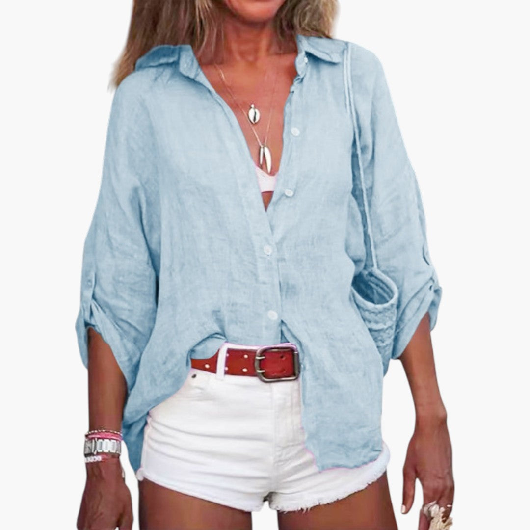 Blusa feminina com gola e fecho de botões