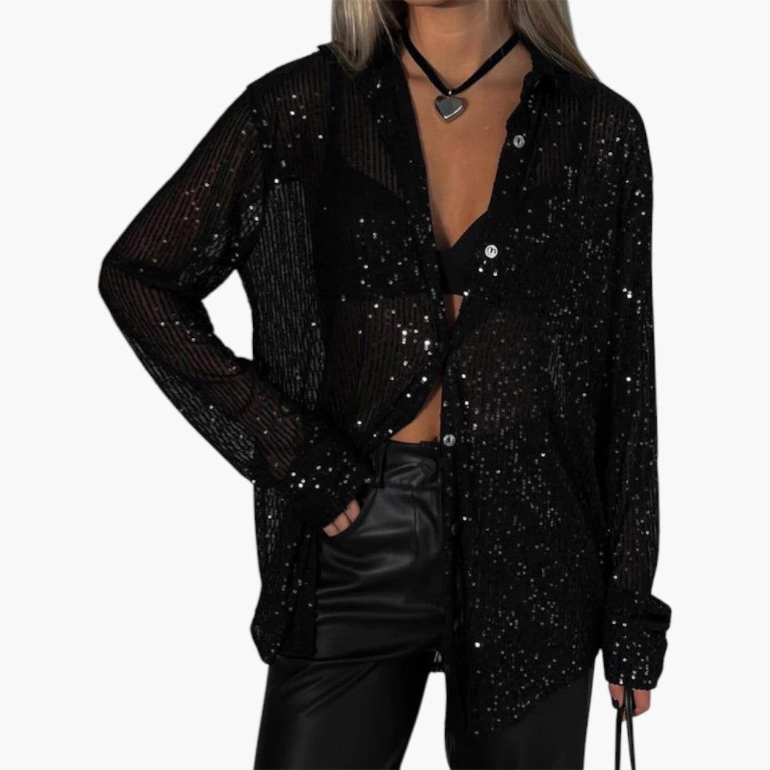 Women's blouse with collar and sequin surface