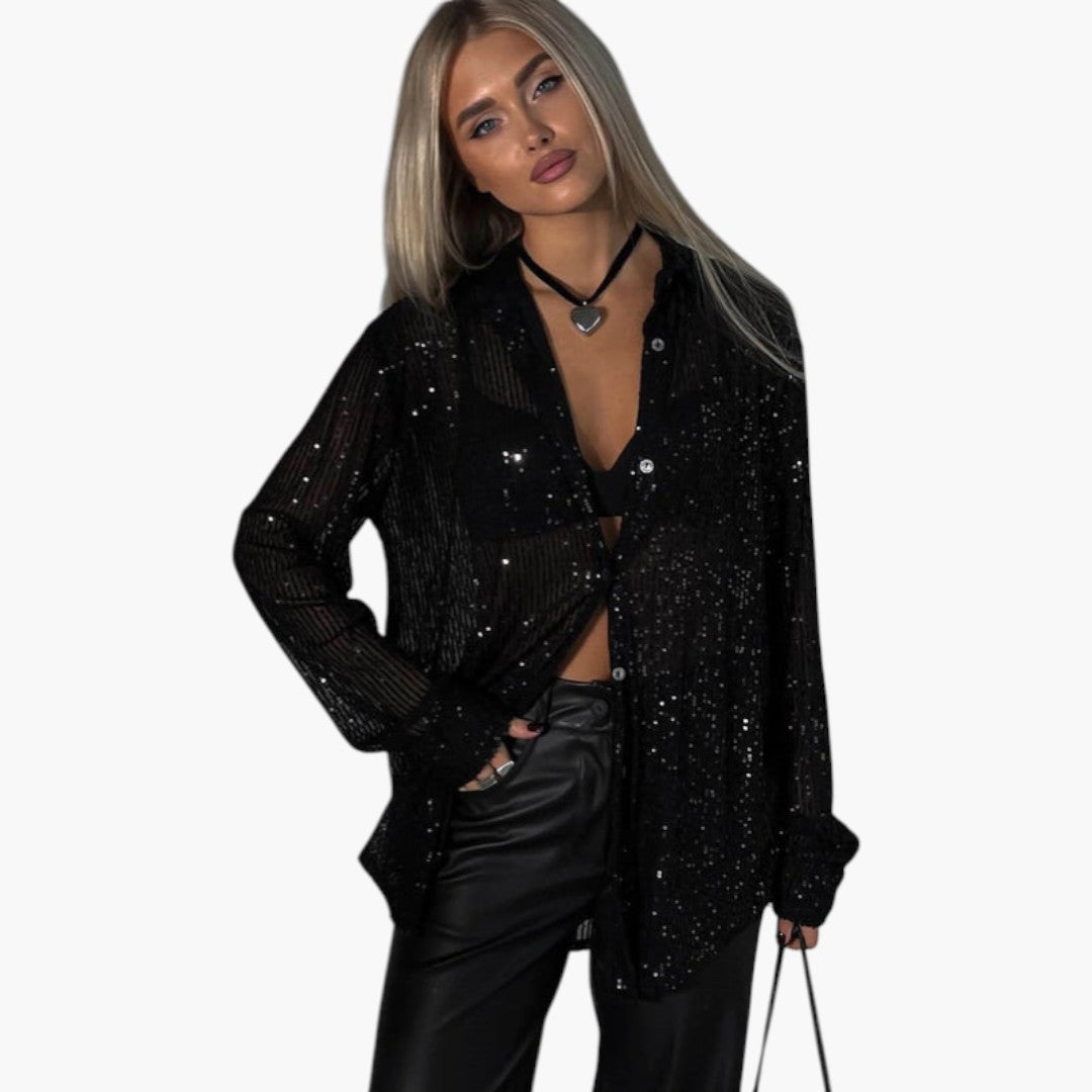 Women's blouse with collar and sequin surface