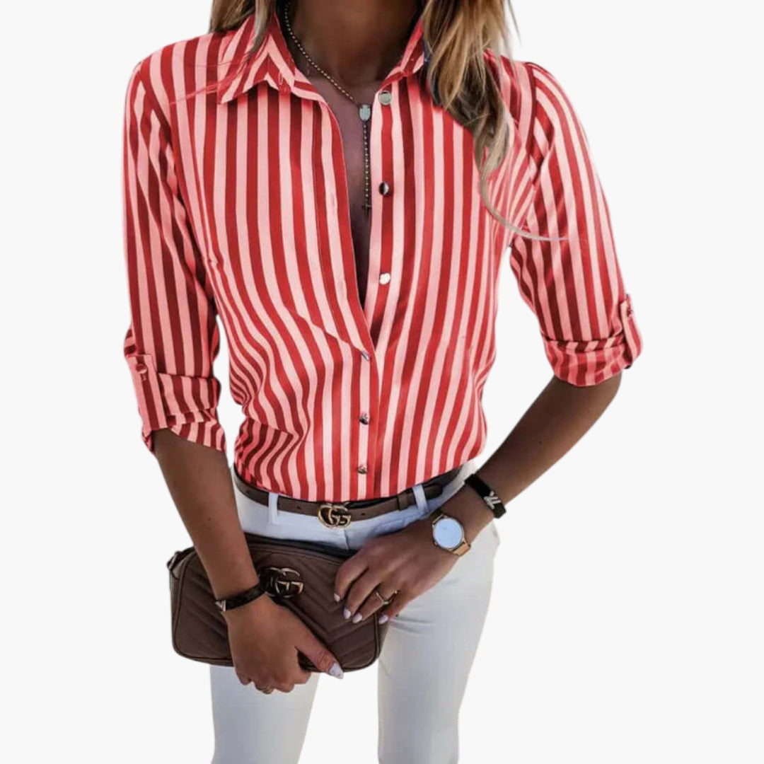 Women's blouse with classic collar and button closure