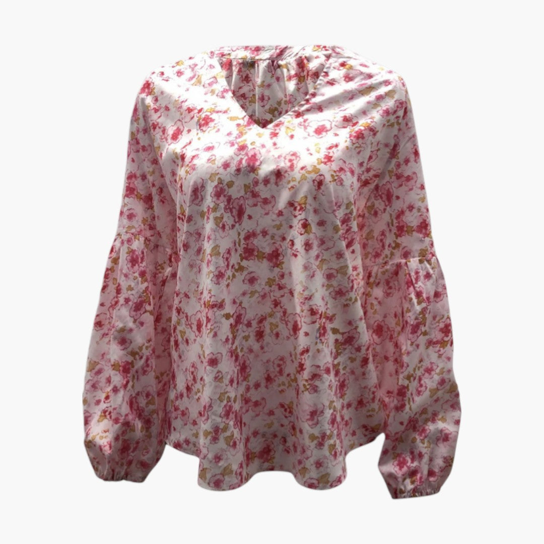 Women's blouse with V-neck and floral print