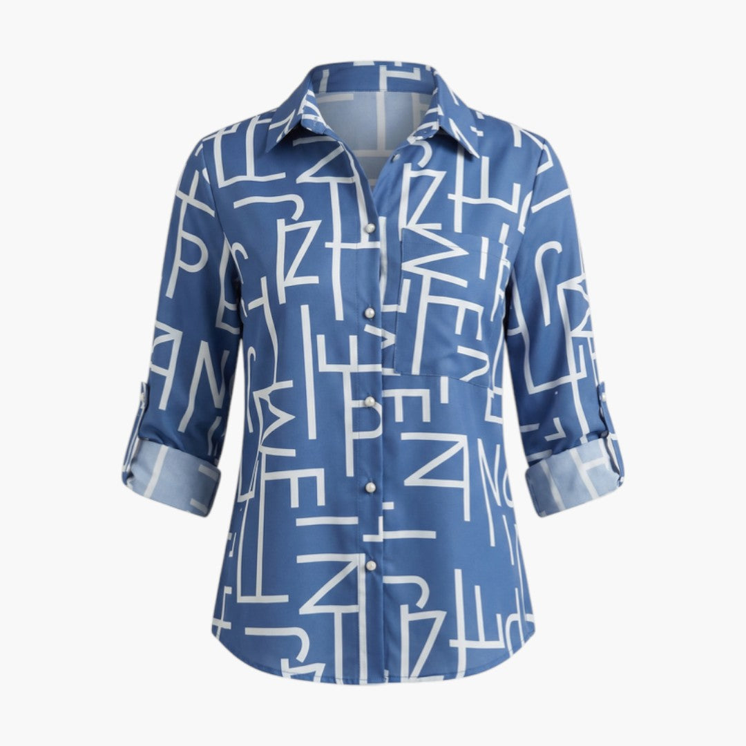 Women's blouse with a turned-down collar and button closure