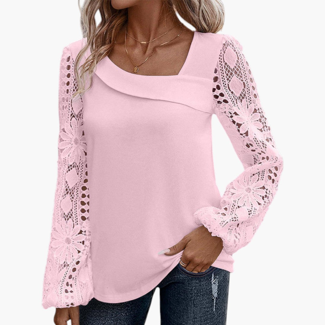 Camicia da donna con scollo quadrato e maniche in pizzo
