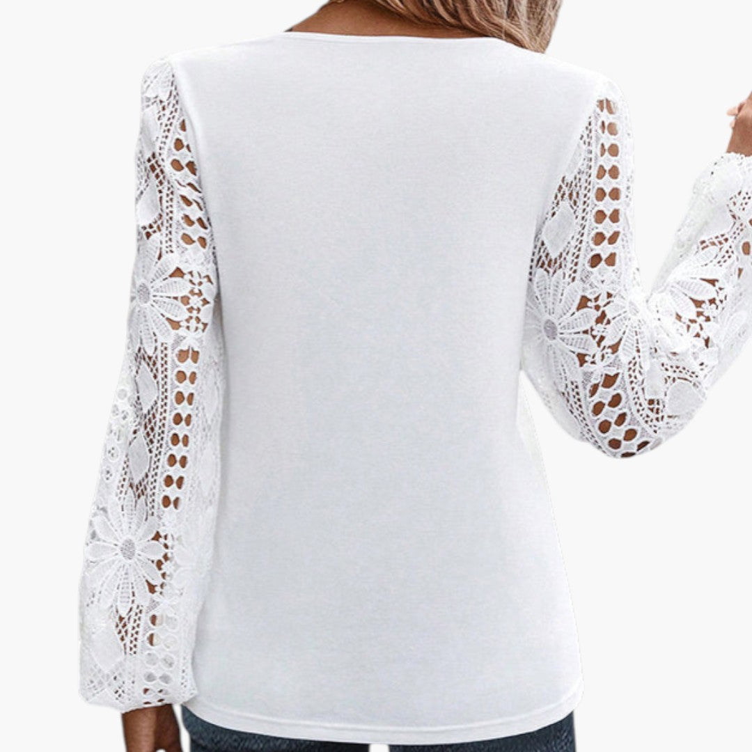Camicia da donna con scollo quadrato e maniche in pizzo