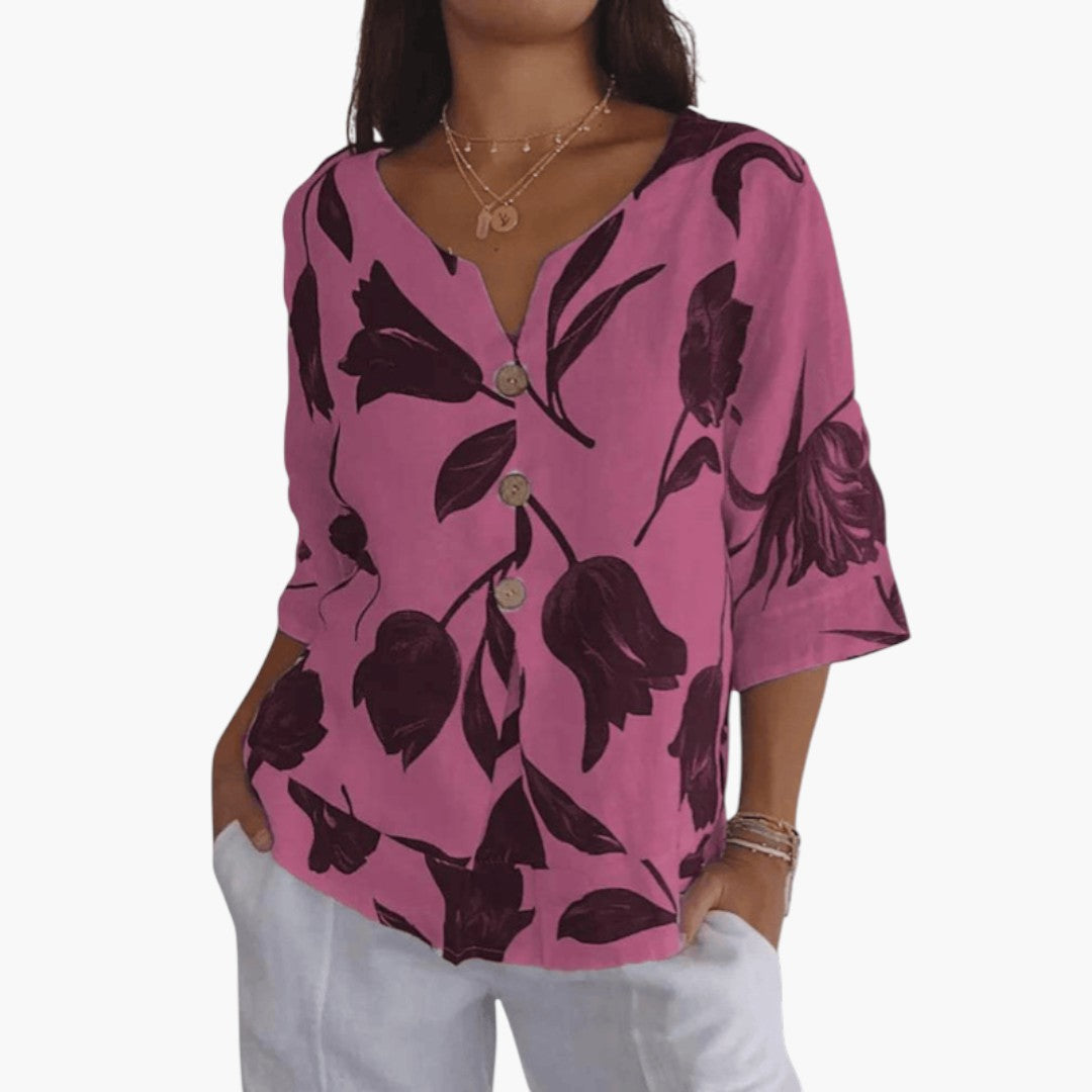 Damenbluse mit V-Ausschnitt und Blumenmuster