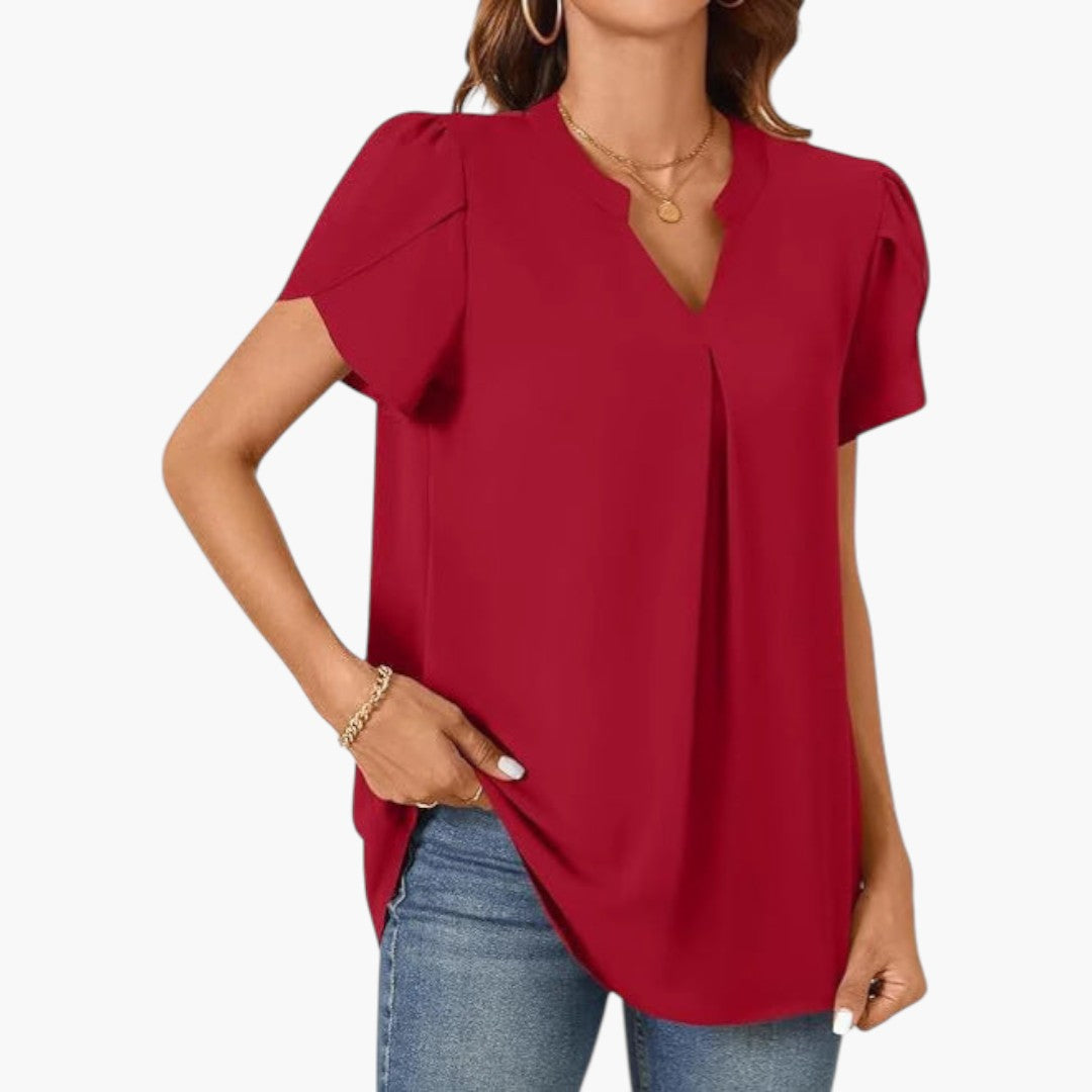 Camicia da donna con scollo a V e maniche a sbuffo