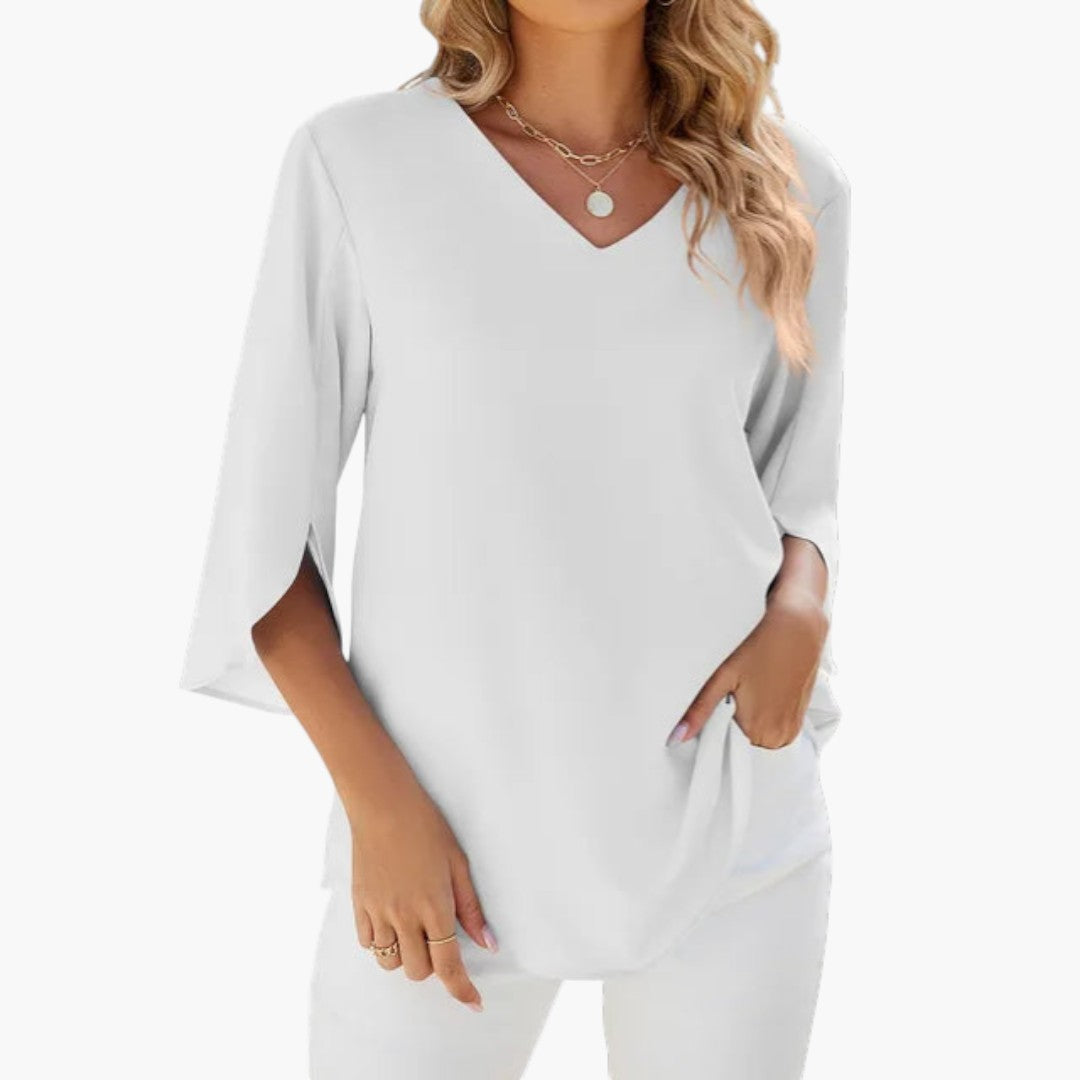 Camicia da donna con scollo a V e maniche spaccate