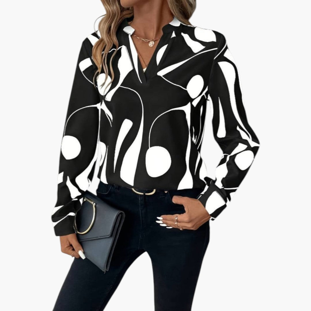 Women's blouse with V-neck and long sleeves