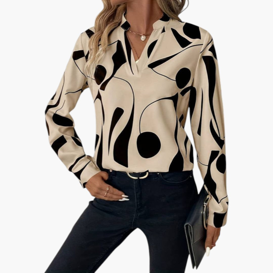 Women's blouse with V-neck and long sleeves