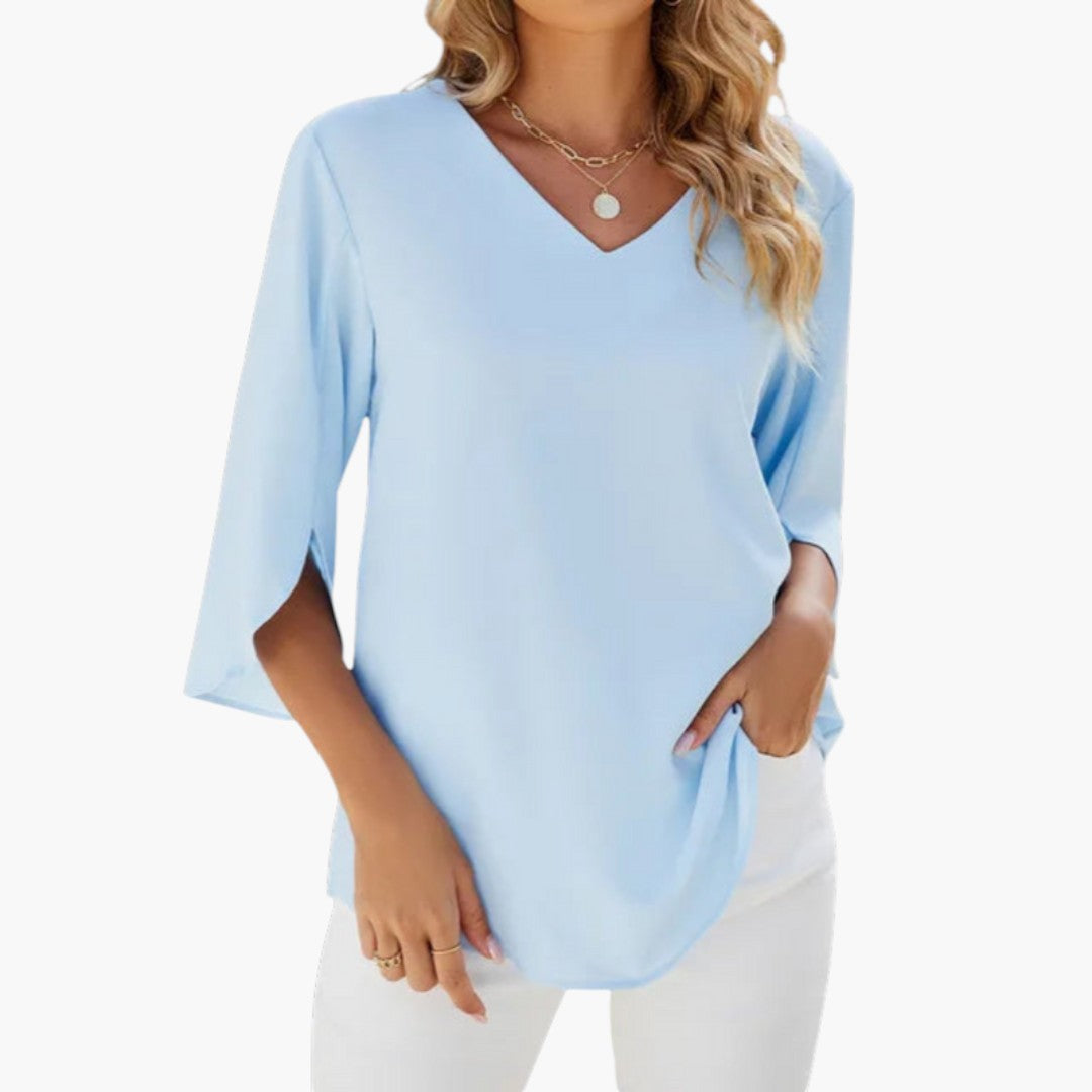 Camicia da donna con scollo a V e maniche a tre quarti