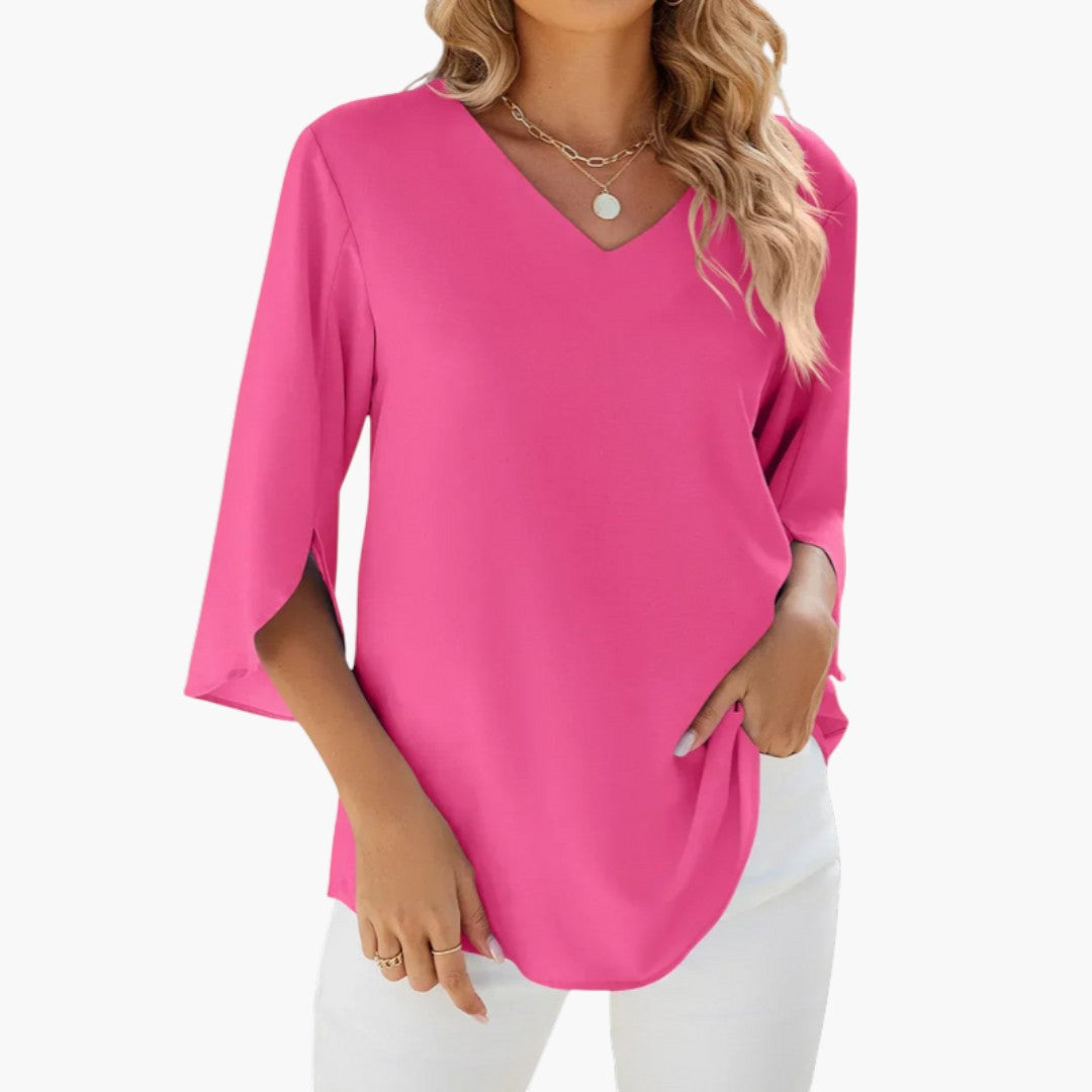 Camicia da donna con scollo a V e maniche a tre quarti