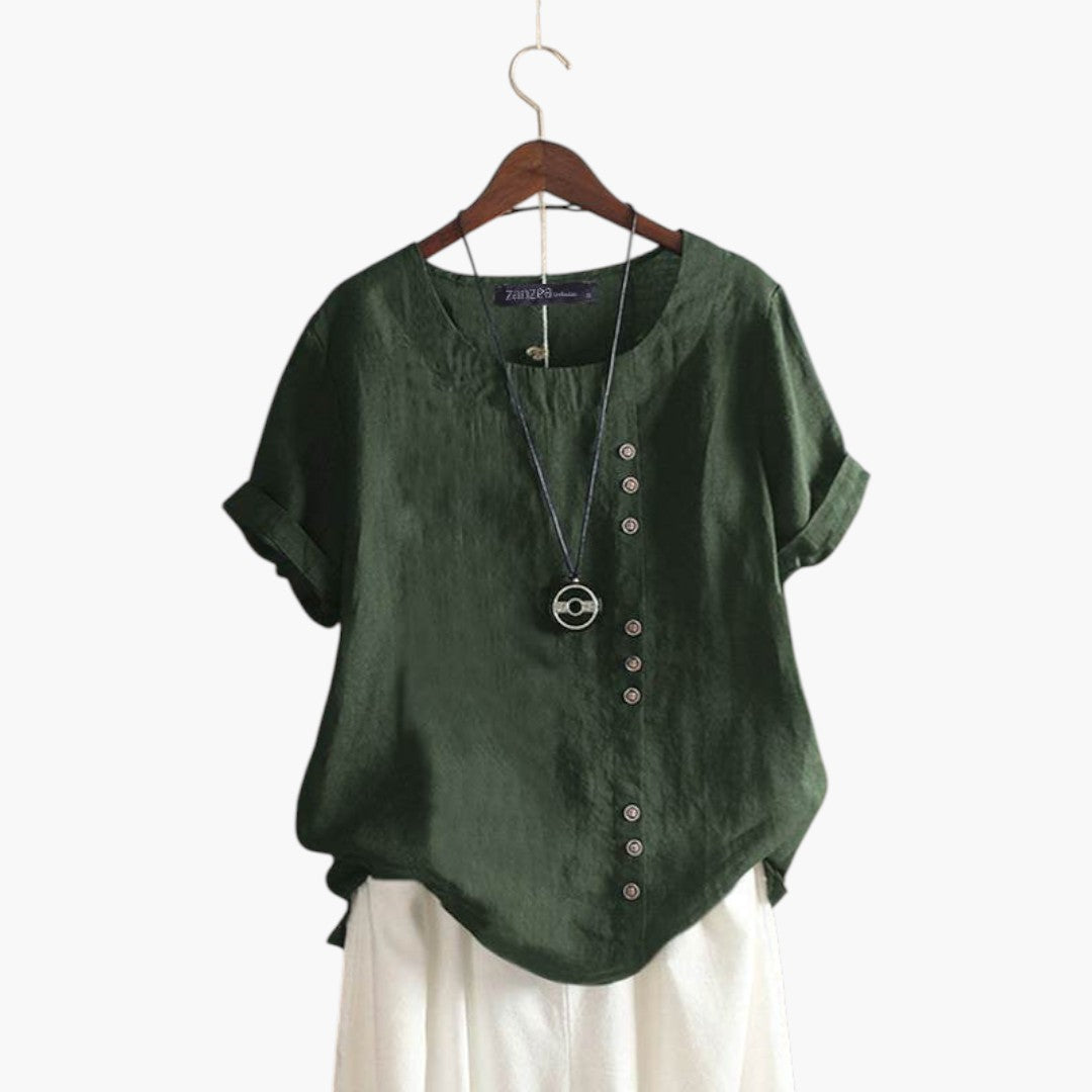 Women's blouse with round neckline and button detail