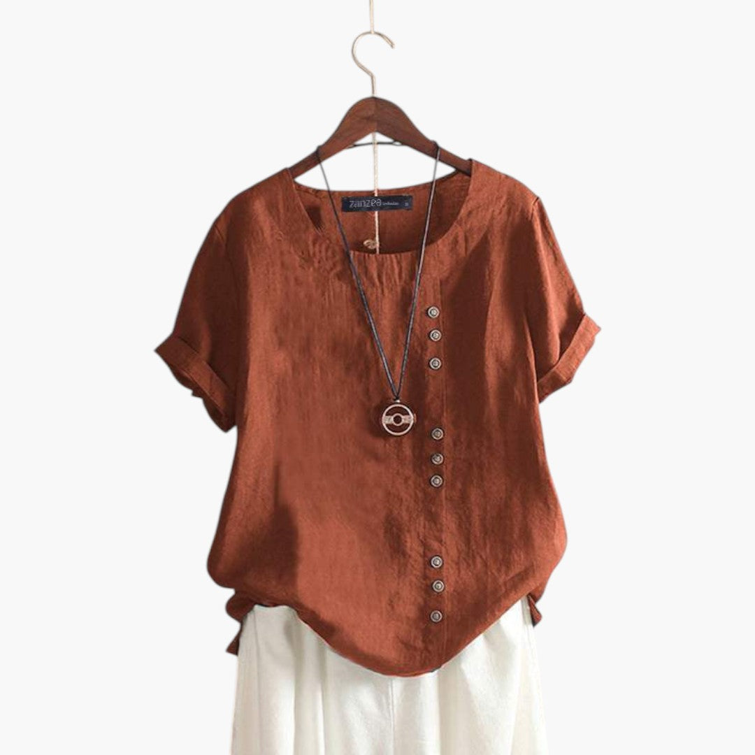 Women's blouse with round neckline and button detail