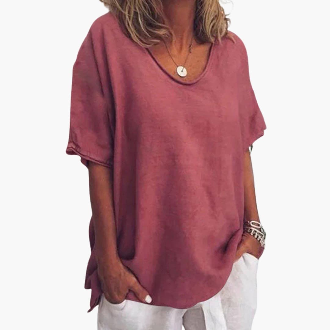 Blouse femme à manches courtes et encolure ronde