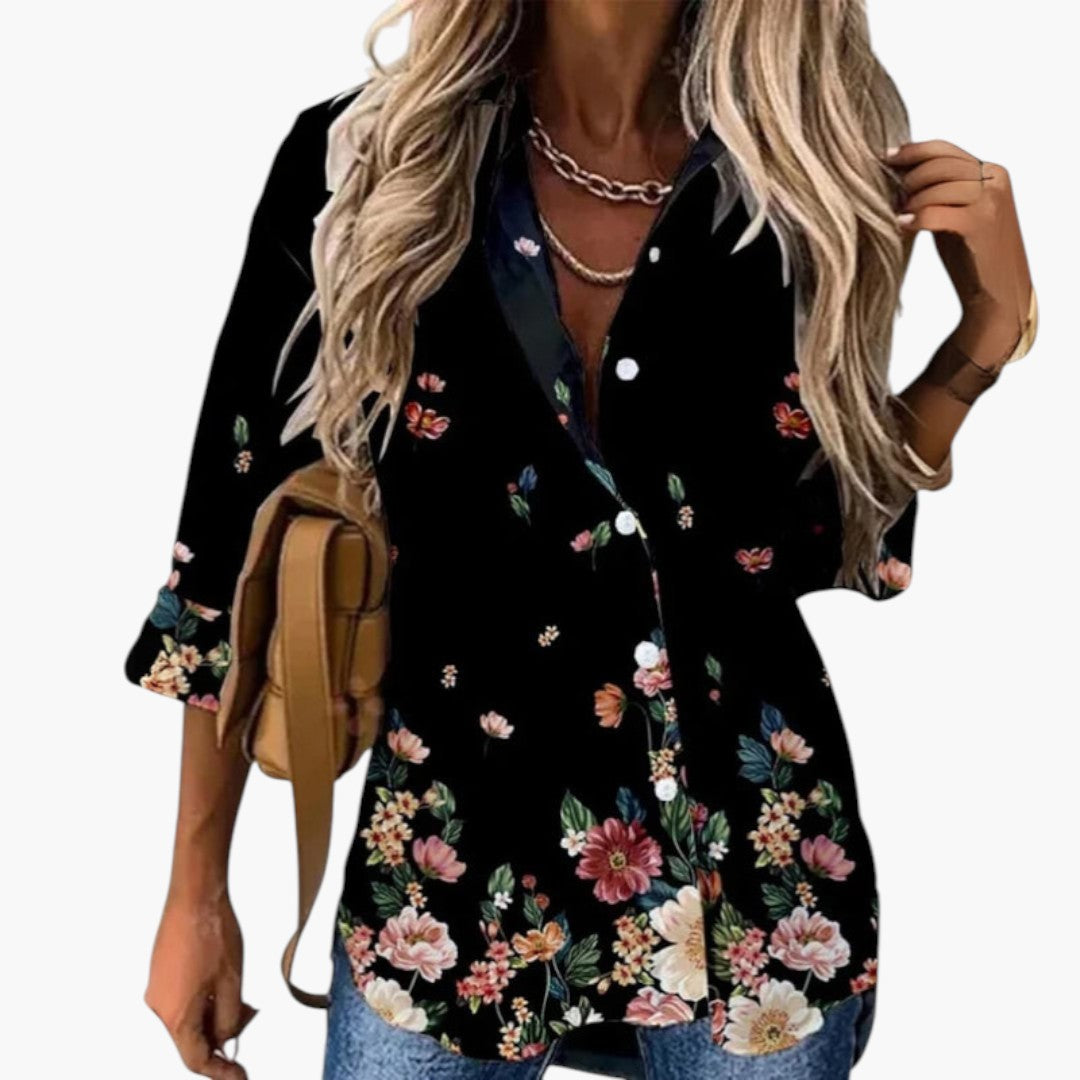 Damenbluse mit Kragen und Blumenmuster
