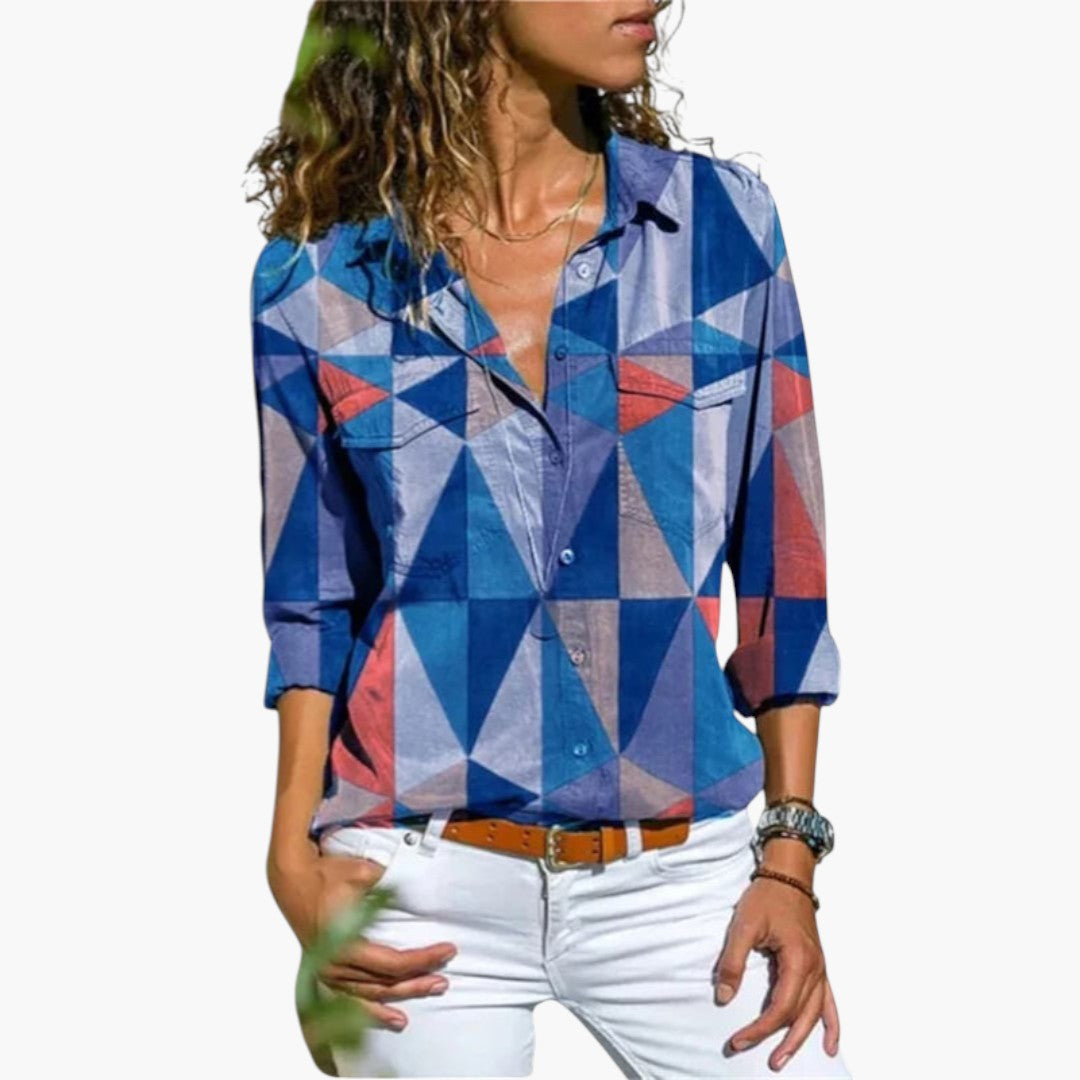 Damenbluse mit Kragen und geometrischem Muster