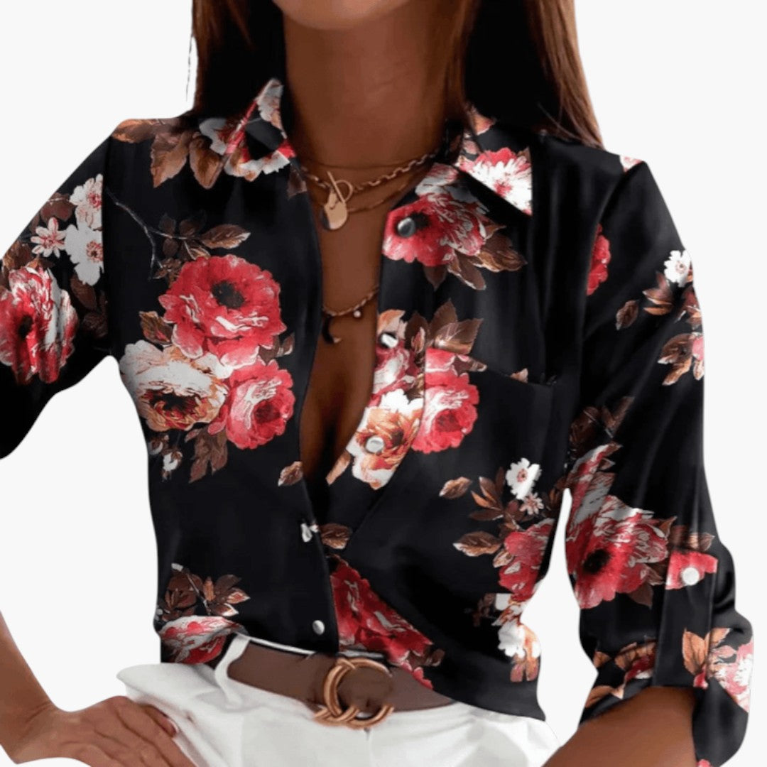 Camicia da donna con collo e motivo stampato