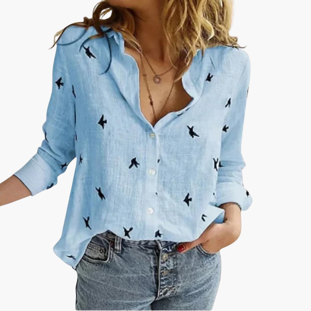 Damenbluse mit Knopfleiste und Tupfenmuster