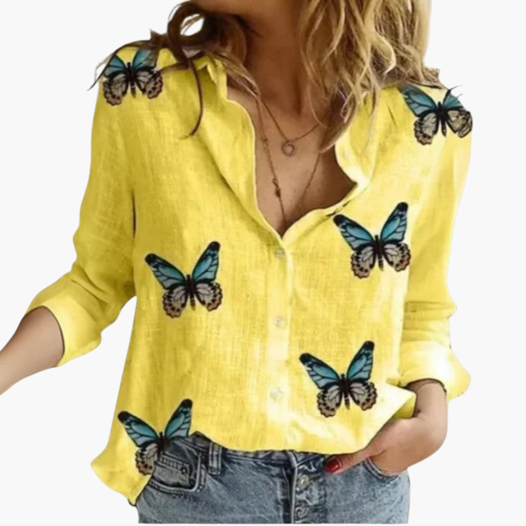 Damenbluse mit Knopfleiste und Tupfenmuster