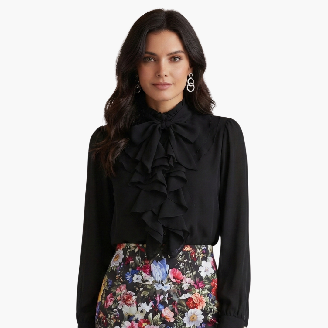 Women's blouse with ruffles front and long sleeves
