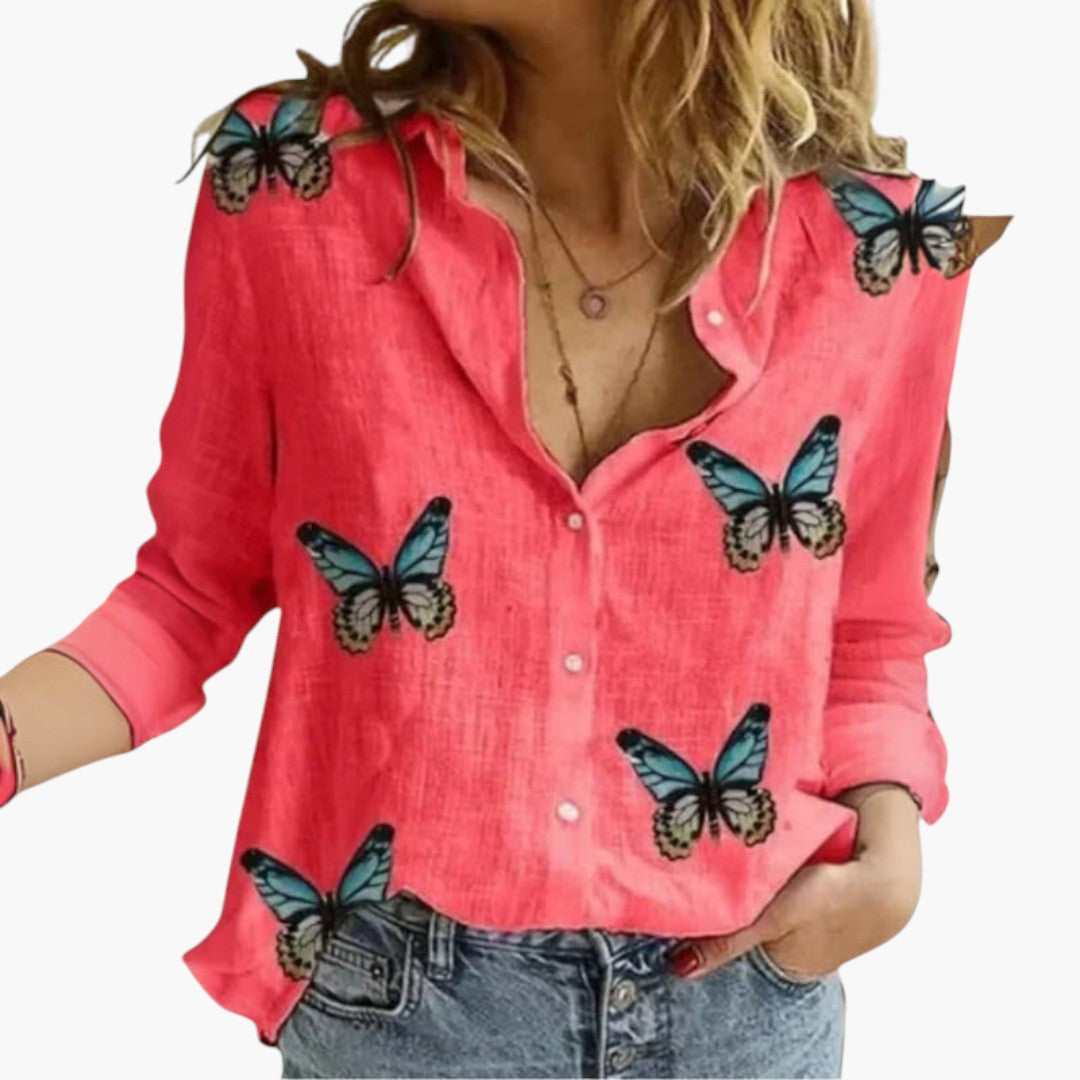 Blusa feminina com decote em V e mangas compridas