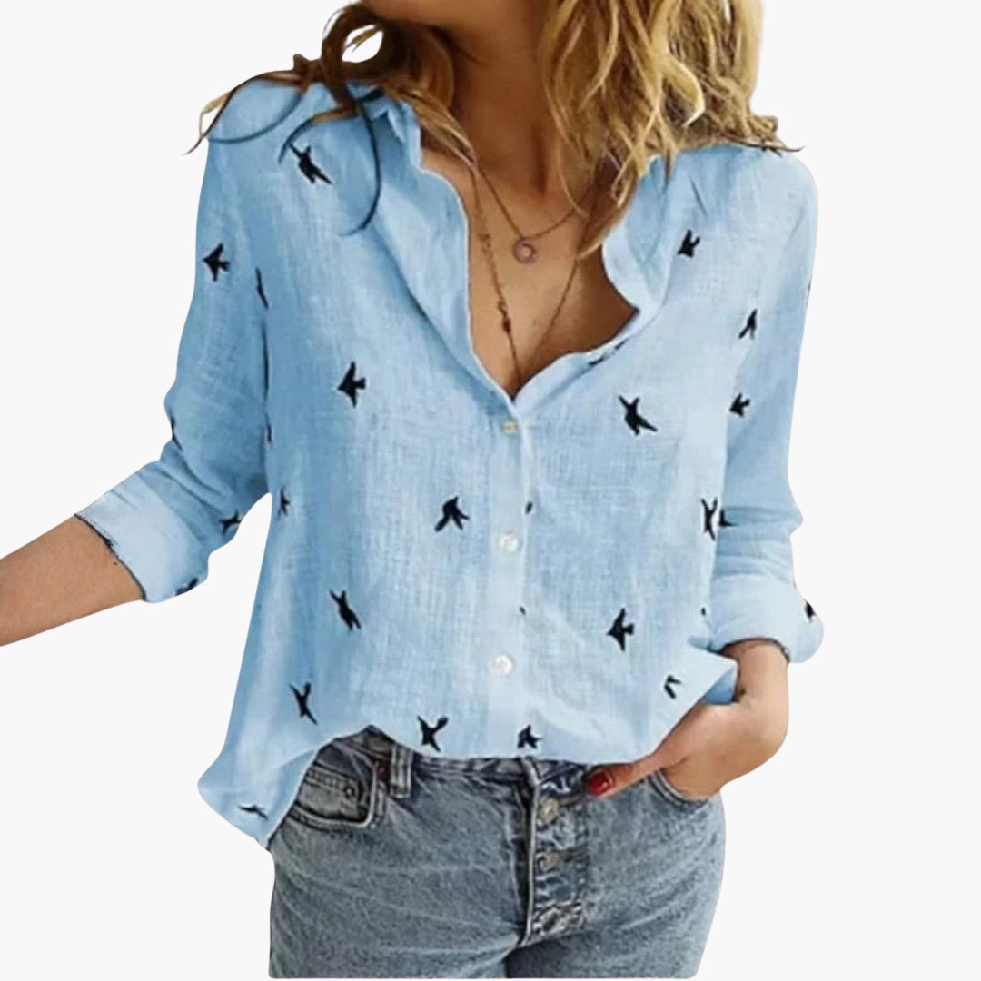 Blusa feminina com decote em V e mangas compridas