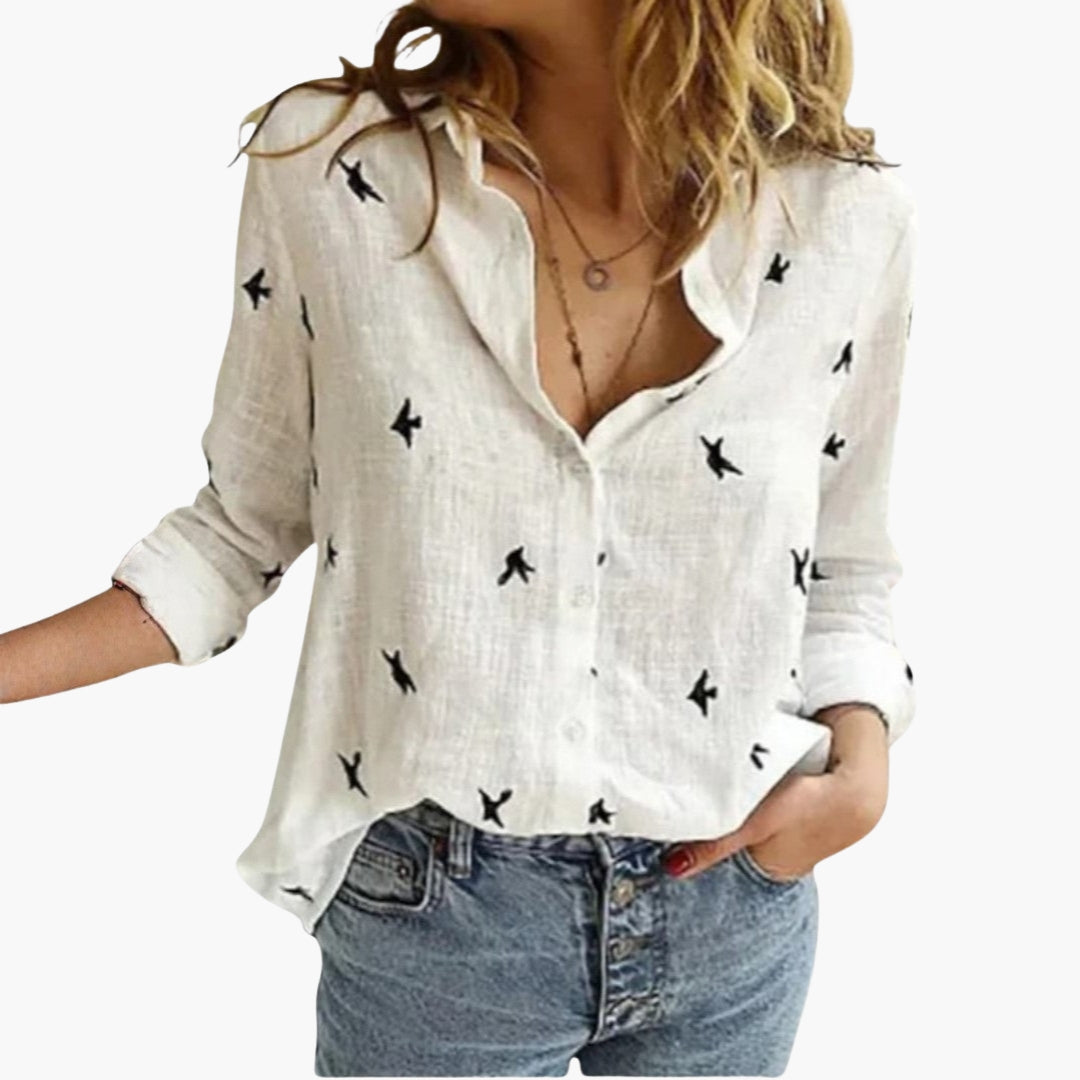 Blusa feminina com decote em V e mangas compridas