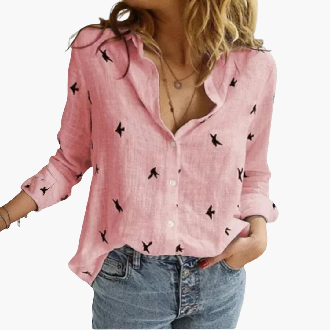 Blusa feminina com decote em V e mangas compridas