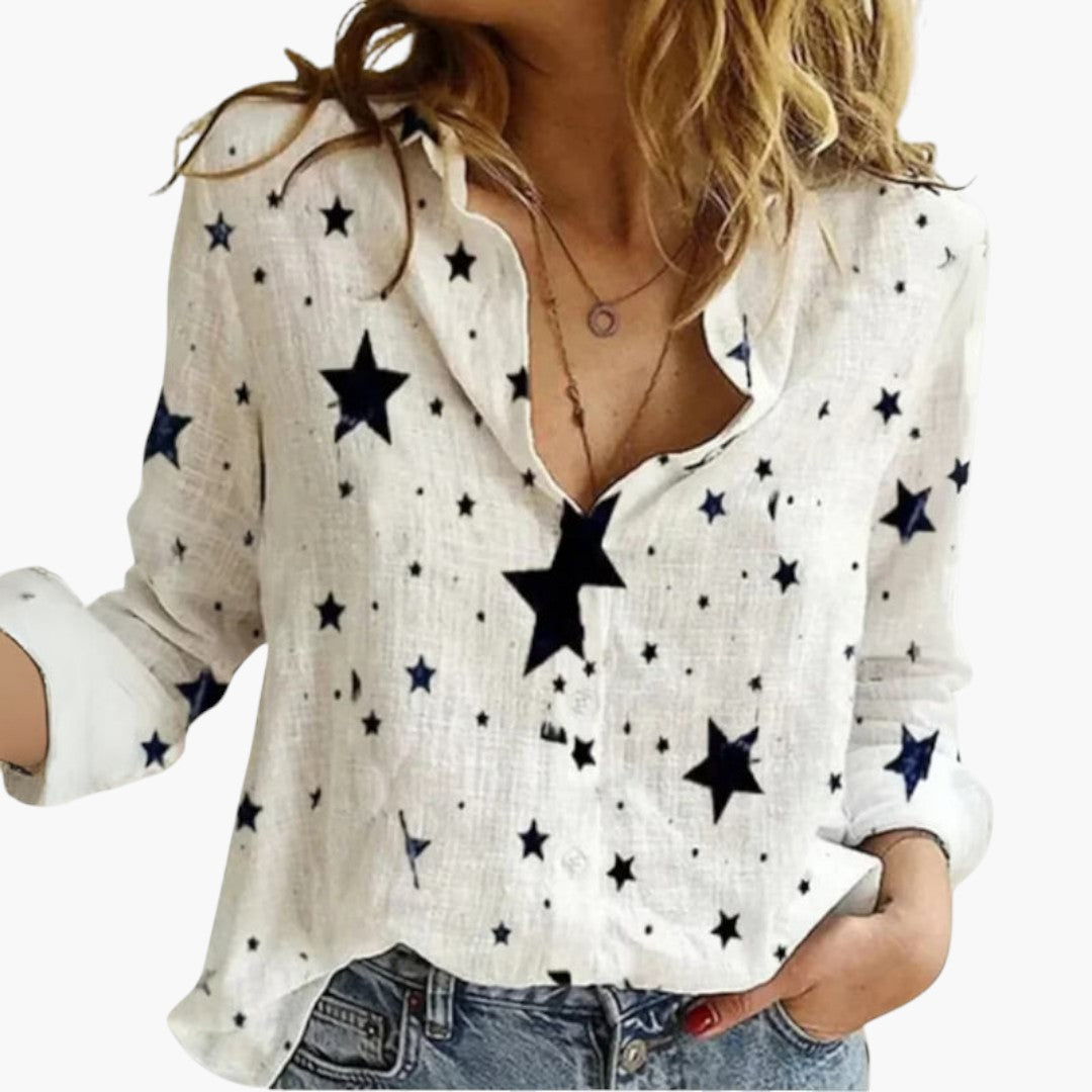 Blusa feminina com decote em V e mangas compridas