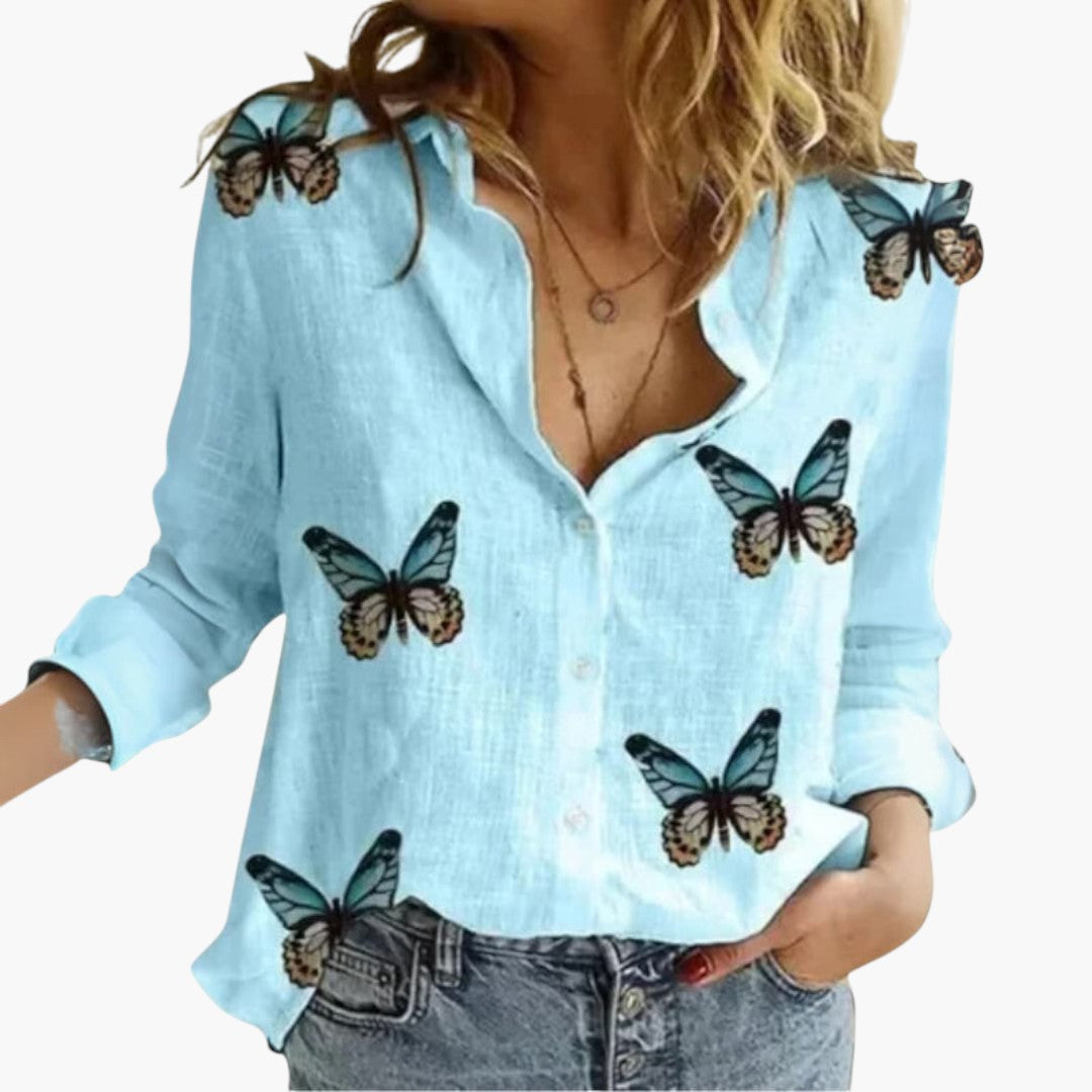 Blusa feminina com decote em V e mangas compridas