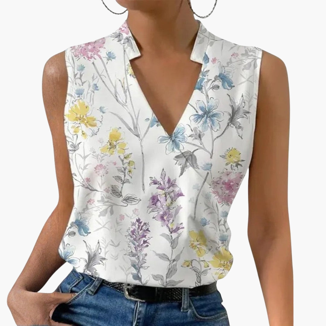 Bluse dame med V-hals uten ermer og omslagslook