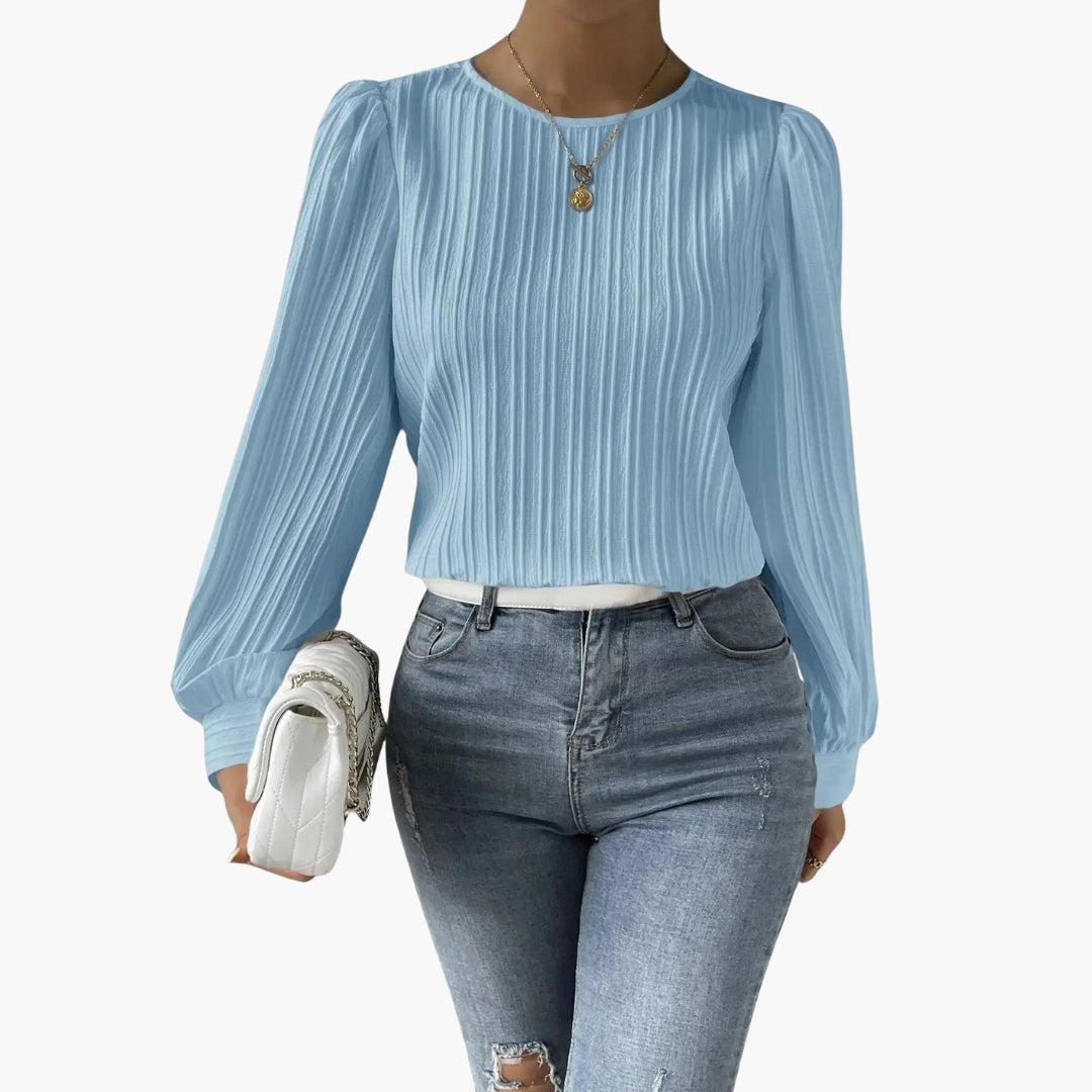 Blouse femme col rond et manches longues plissées