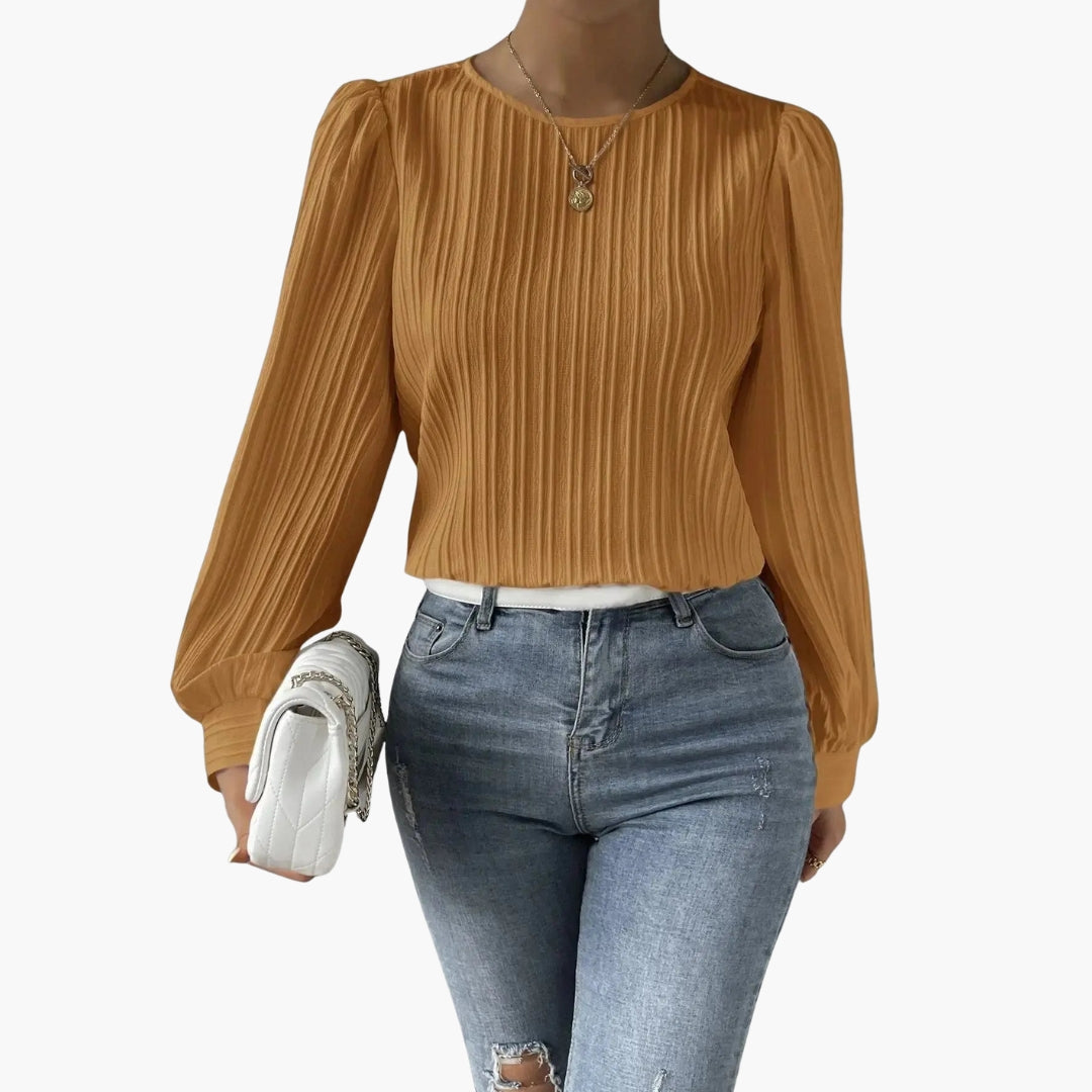 Blouse femme col rond et manches longues plissées