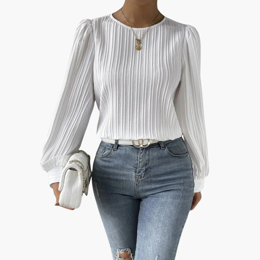 Blouse femme col rond et manches longues plissées
