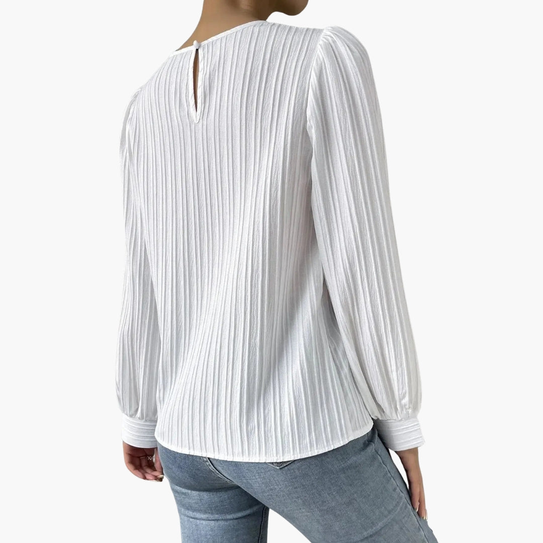 Blouse femme col rond et manches longues plissées