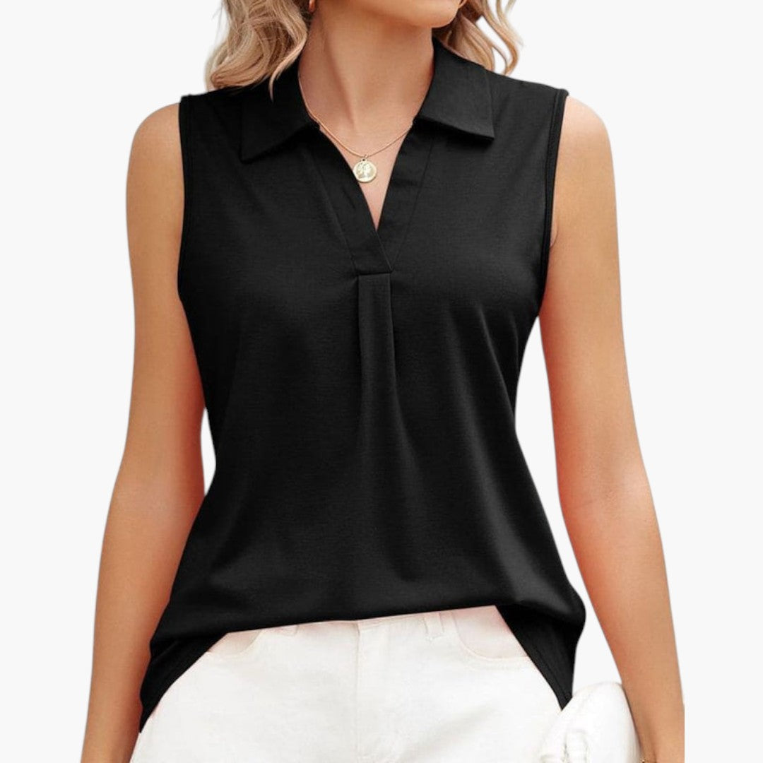Camicia donna senza maniche con colletto e scollatura a V