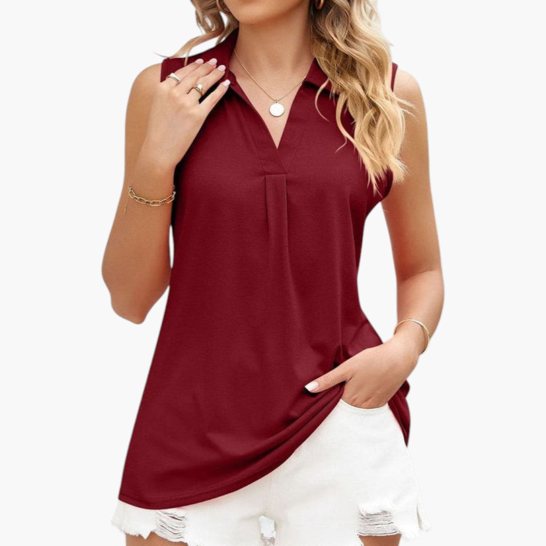 Camicia donna senza maniche con colletto e scollatura a V