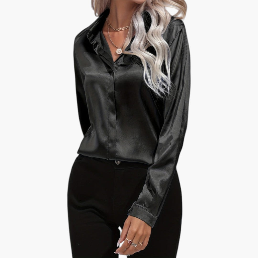 Blusa feminina acetinada com fecho de botões