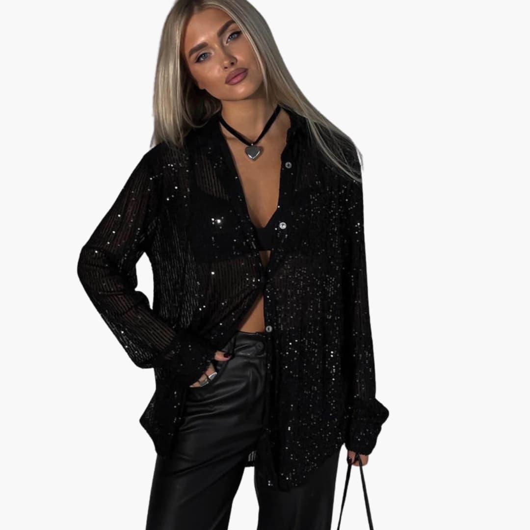 Oversize schimmernde Bluse für Damen mit langen Ärmeln und strukturierter Schnittführung für einen schicken Stil