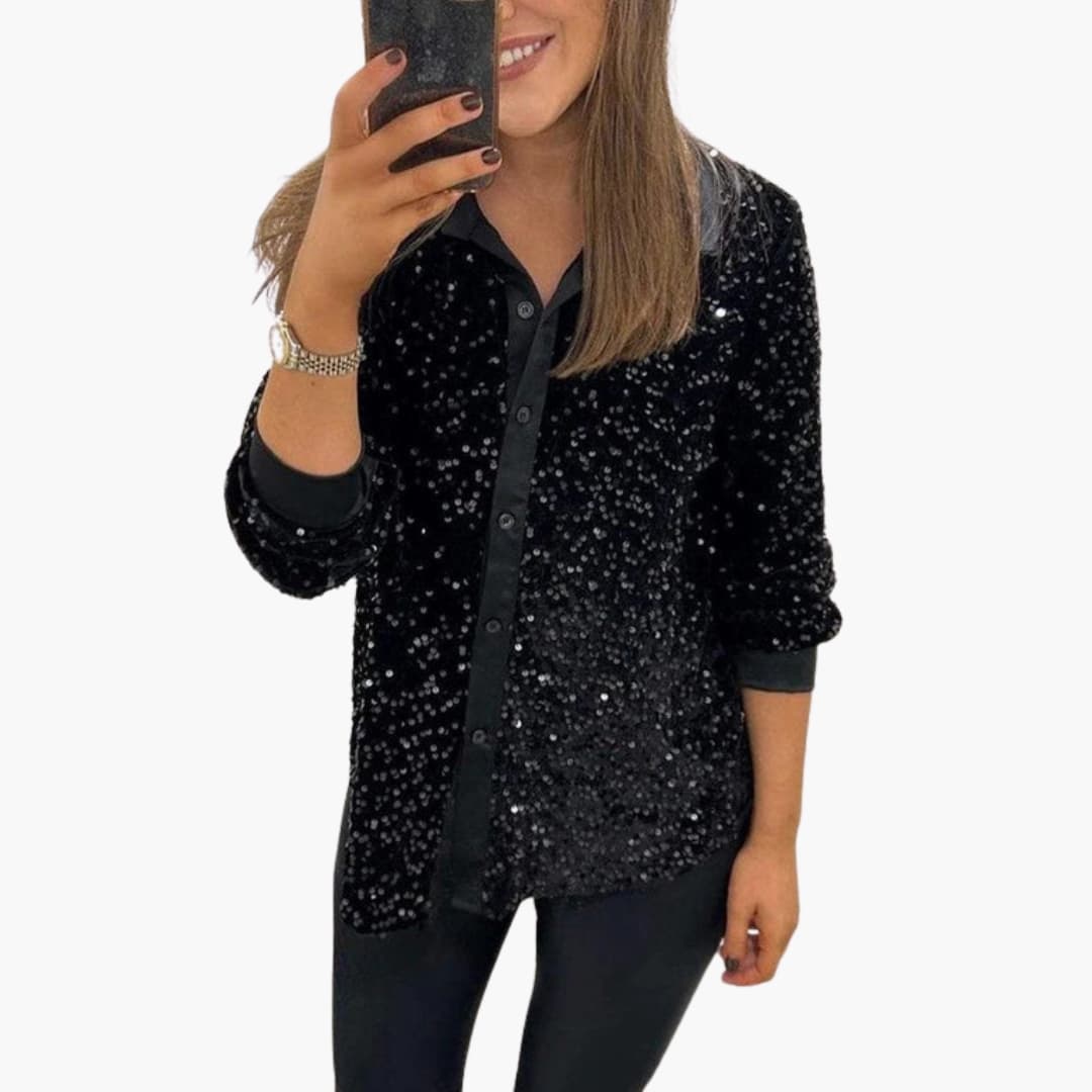 Blusa paillettata con paillettes da donna Collo classico e chiusura con bottoni