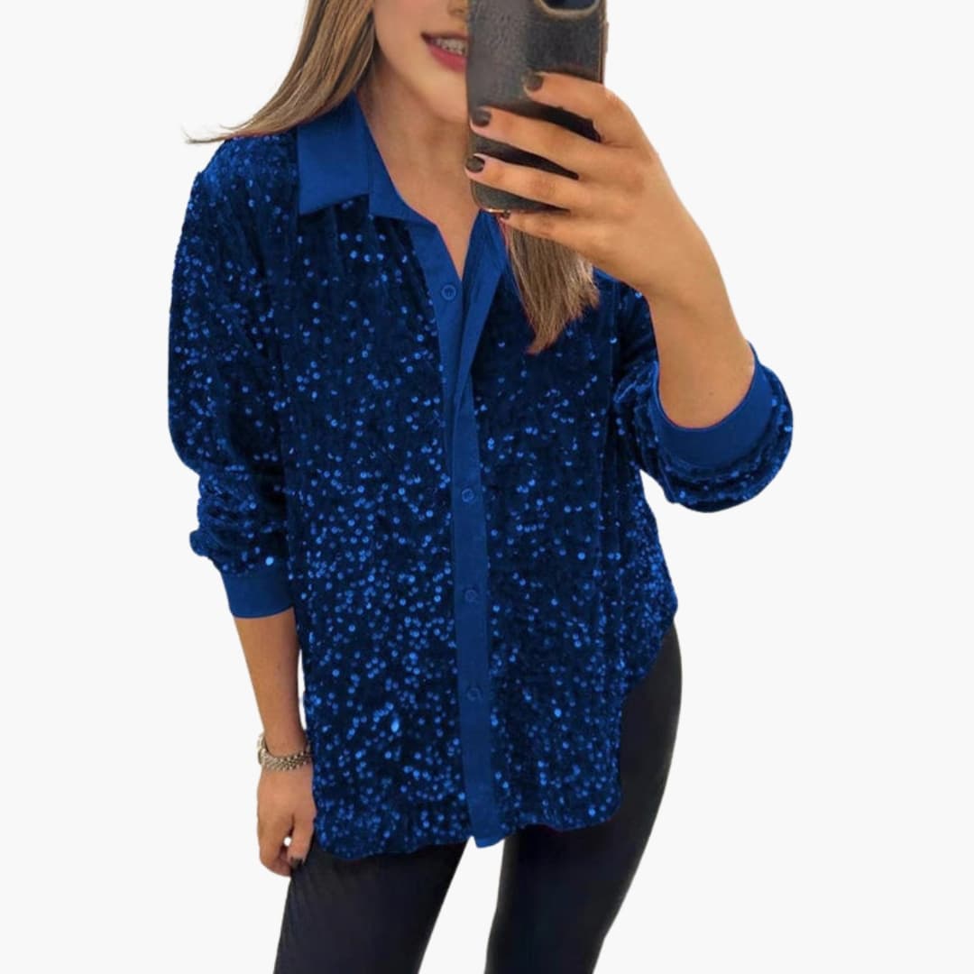 Blusa paillettata con paillettes da donna Collo classico e chiusura con bottoni