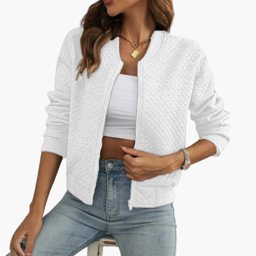 Women's Bomber Jacket with Zipper Closure
