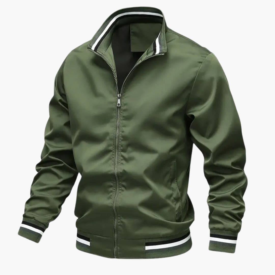 Blouson Bombardier Homme à Col Rayé et Base Côtelée