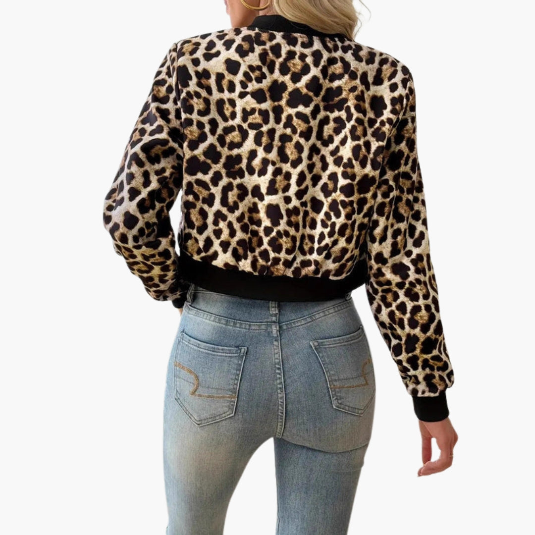 Bomber Donna con Motivo Leopardo e Finiture a Costine