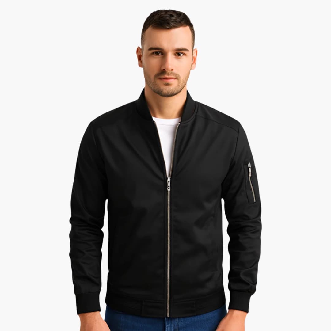 Blouson Bomber Homme avec Col Côtelé et Poche Zippée sur la Manche