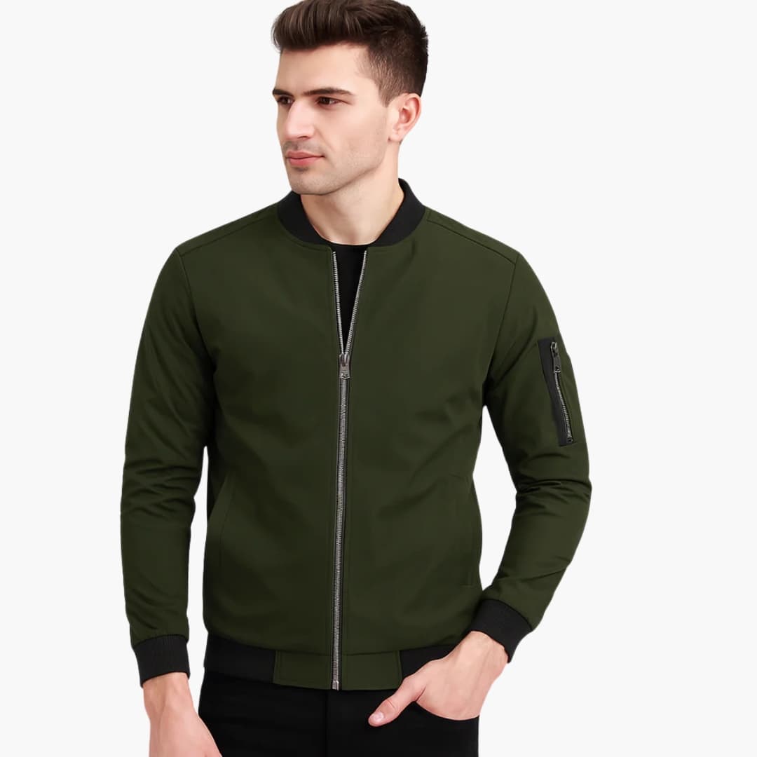 Blouson Bomber Homme avec Col Côtelé et Poche Zippée sur la Manche