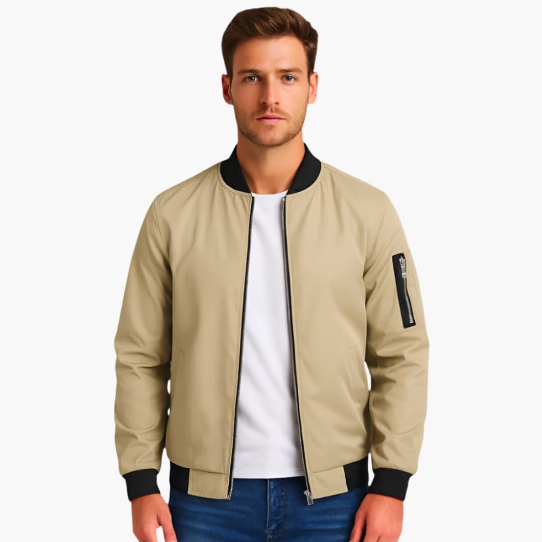 Blouson Bomber Homme avec Col Côtelé et Poche Zippée sur la Manche