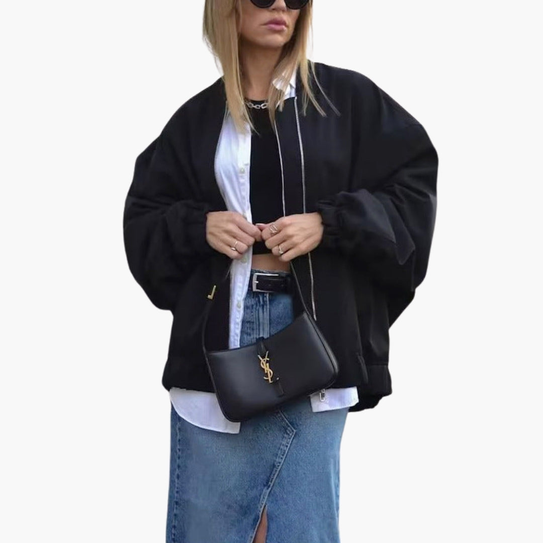 Giubbotto Bomber Donna con Chiusura Lampo e Fondo Elastico